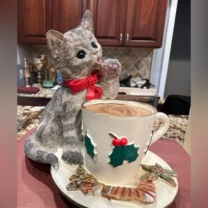Lenox vintage Festive Cat with Cup and Saucer